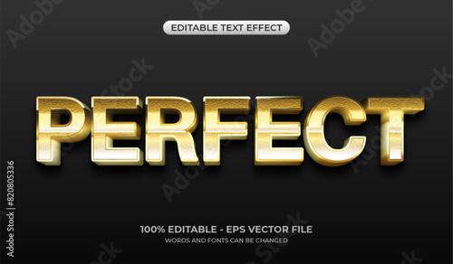 3D Perfect golden text effect. Editable text in glossy gold color. Shiny metallic typography on a black background