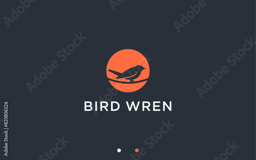 nest with wren logo design vector silhouette illustration