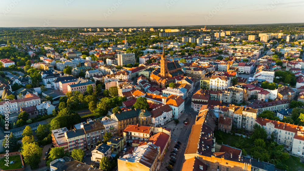 Naklejka premium Aerial drone view of Tarnow townscape , Poland. Cathedral church of of Holy Family.