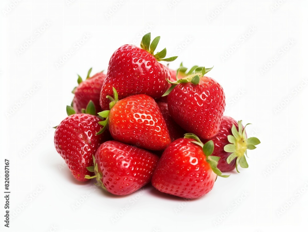Pile of ripe, red strawberries standing against a white background Pile of ripe, red strawberries standing against a white background