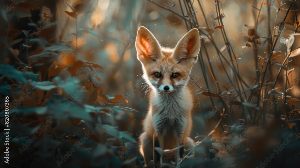 Naklejka premium A small fox standing in a forest. Suitable for wildlife and nature themes