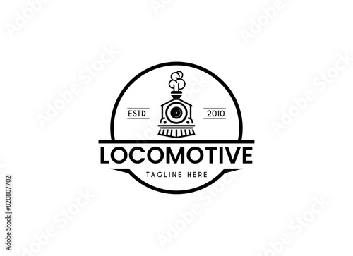 Simple vintage old locomotive train logo design template illustration.