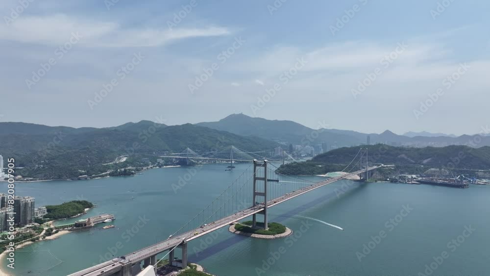 Tsing Ma Bridge is the world longest suspension bridge for both driving and railway purposes connecting urban China Hong Kong Kowloon and Lantau Tsing Yi Airport,traffic highway flyover infrastructure Tsing Ma Bridge is the world longest suspension bridge for both driving and railway purposes connecting urban China Hong Kong Kowloon and Lantau Tsing Yi Airport,traffic highway flyover infrastructure