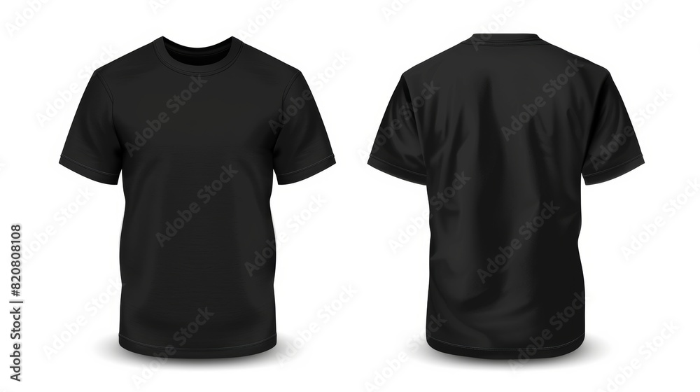 Black t-shirt front and back view isolated on white background for design mockup Black t-shirt front and back view isolated on white background for design mockup