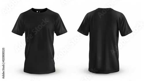 Black t-shirt front and back view isolated on white background - high quality apparel photography