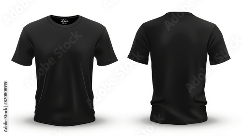 Black t-shirt front and back view, isolated on white background, mens casual cotton tee for sale