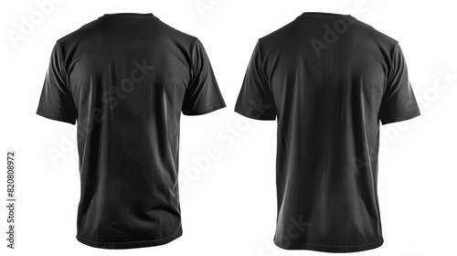 Black t-shirt front and back view isolated on white background for fashion design