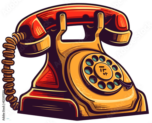 Vector illustration of antique rotary dial telephone with a classic design featuring circular dials