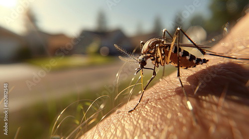 Female Mosquito on Human Arm Close-Up photo