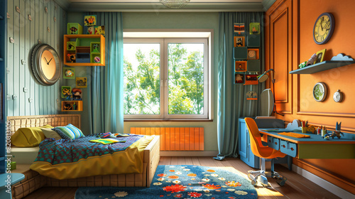Interior of childrens room with bed and study table © Ghazanfar