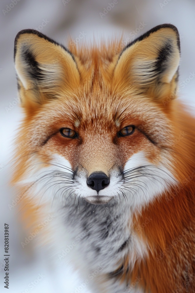 A detailed shot of a red fox in snowy surroundings. Perfect for nature and wildlife themes A detailed shot of a red fox in snowy surroundings. Perfect for nature and wildlife themes