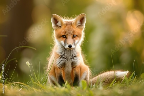 A red fox sitting in the grass, perfect for wildlife-themed projects © Ева Поликарпова