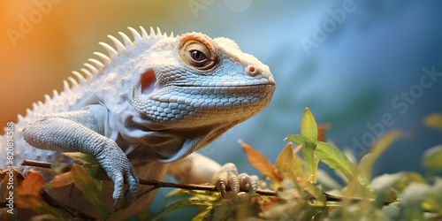 iguana on a tree branch  A closeup photo of a white iguana on a branch