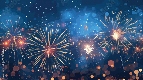 Horizontal blue background with fireworks displaying