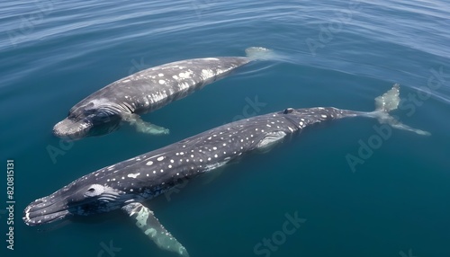 A Family Of Gray Whales Resting Near The Surface © Aamirah