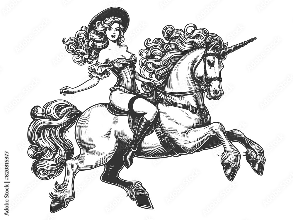lady in lavish attire riding a galloping unicorn romantic style sketch engraving generative ai fictional character raster illustration. Scratch board imitation. Black and white image. lady in lavish attire riding a galloping unicorn romantic style sketch engraving generative ai fictional character raster illustration. Scratch board imitation. Black and white image.