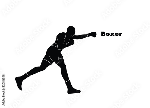 Black and white silhouette vector design of boxer, boxing silhouette. Isolated