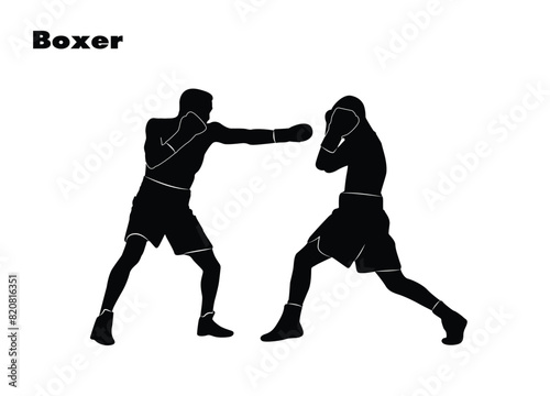Black and white silhouette vector design of boxers punching each other, boxing silhouette. Isolated.