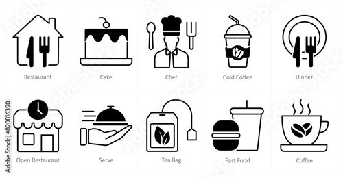 A set of 10 restaurant icons as restaurant, cake, chef