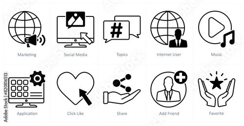 A set of 10 social media icons as marketing, social media, topics