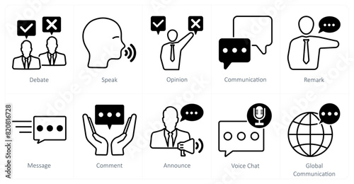 A set of 10 communication icons as debate, speak, opinion