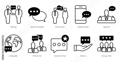 A set of 10 communication icons as talking, speech bubble, discussion