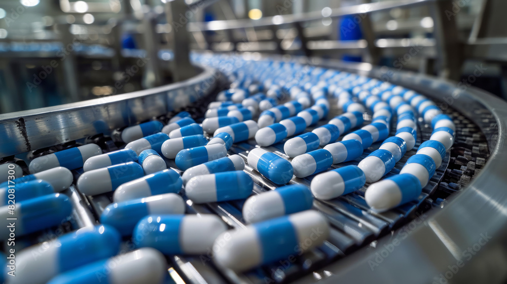Obraz premium Pharmaceutical Pills on Production Line in Modern Factory