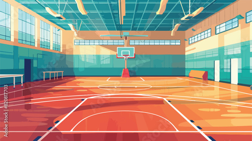 Interior of school gym equipped with basketball hoop © Mishab
