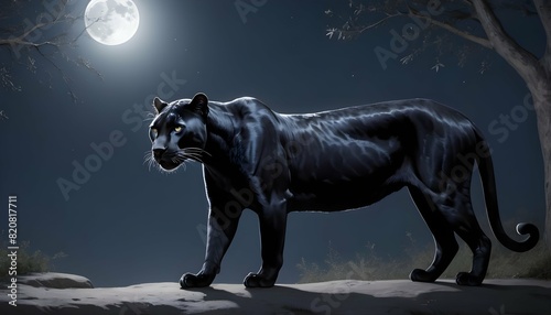 A Panther With Its Coat Glistening In The Moonligh © Dayanna