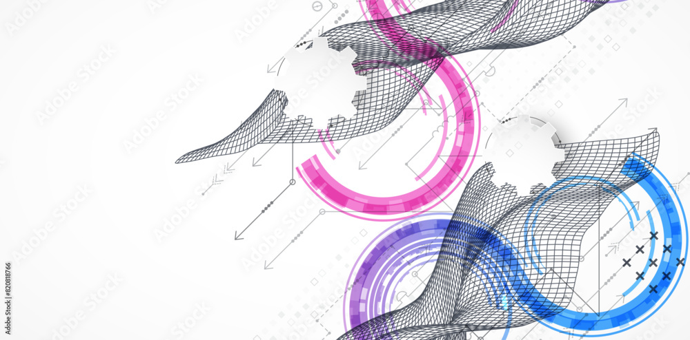 Obraz premium Wireframe concept. Abstract technology futuristic vector background. Hand drawn art.