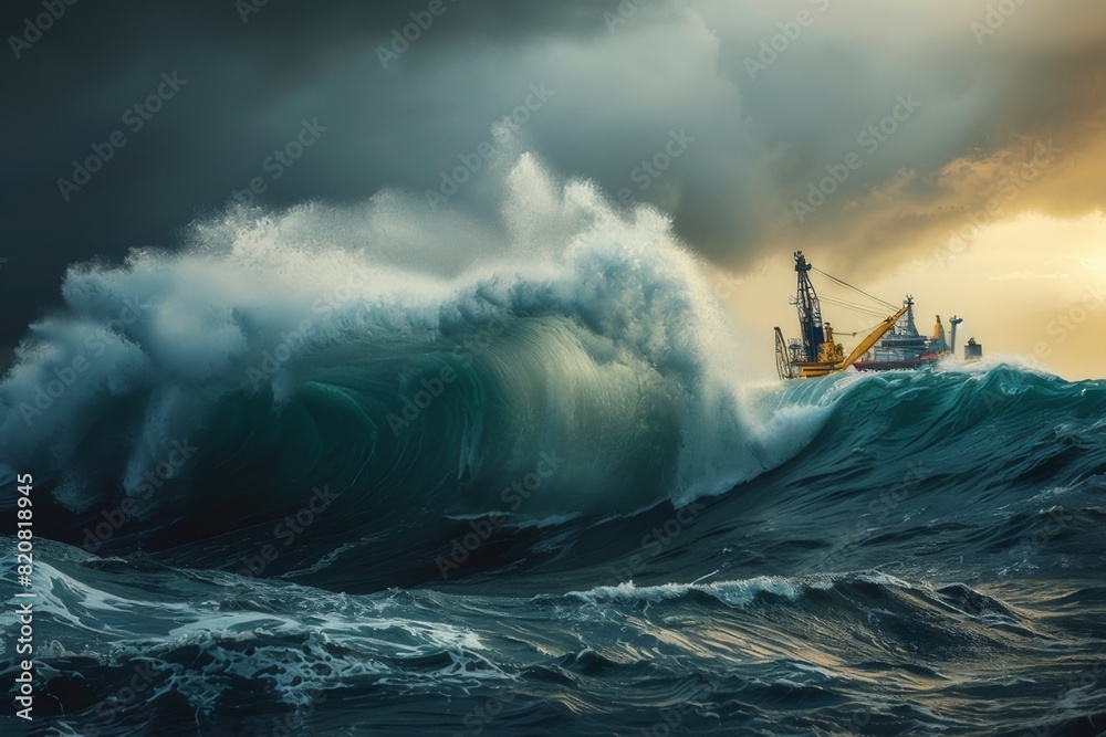 Fototapeta premium Ship Braving Stormy Seas