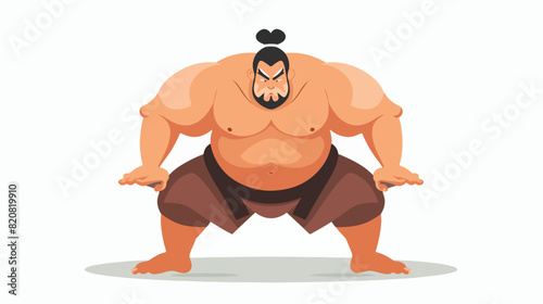 Japanese sumo wrestler in low squat stance. Japan spo photo