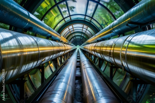 Tunnel Filled with Industrial Pipes