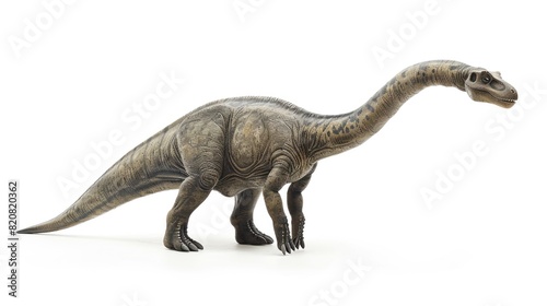Toy dinosaur figurine standing on a white background. Suitable for children s educational materials