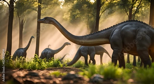 Diplodocus dinosaurs in the forest. photo