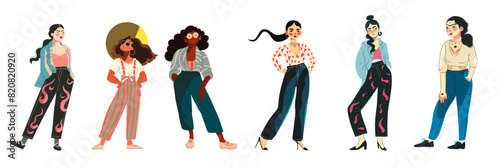 modern illustration vector, character image for social examples. beautiful woman in trendy clothes