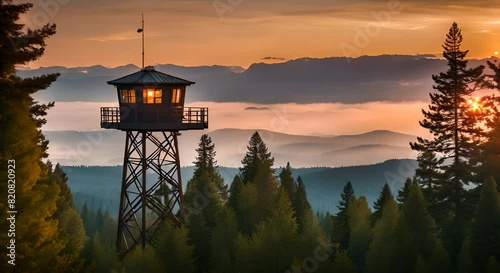Forest surveillance tower. Forest guard tower. photo