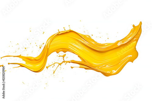 vector yellow oil brush stroke abstract varnish splash trace shape glossy oil paint smear long line on white background AI