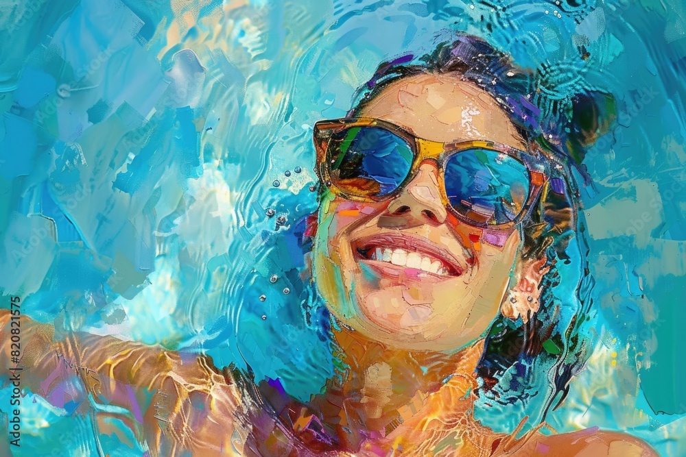 Fototapeta premium A woman relaxing in a pool, perfect for travel brochures