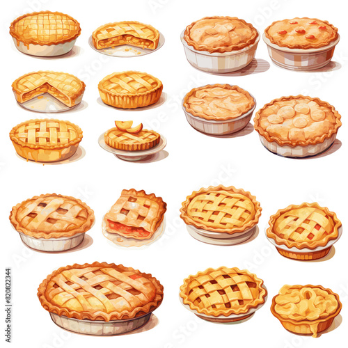 Set of tasty apple pies isolated on white. vector illustrations