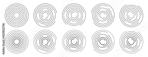 Collection of concentric ripple circles editable stroke vector set. Radial signal, sonar wave, soundwave icon photo