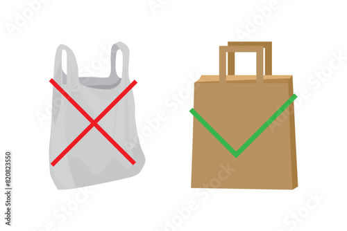 Say no to plastic bags bring your own textile bag sign. Pollution problem concept. symbol isolated on white background vector illustration.