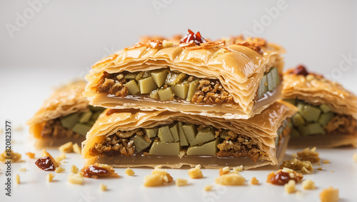 pieces of a Middle Eastern pastry called baklava photo