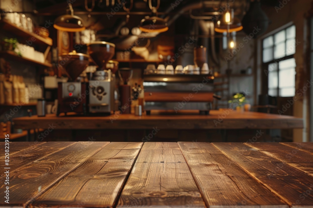 A wooden table in a kitchen setting. Ideal for culinary and cooking concepts A wooden table in a kitchen setting. Ideal for culinary and cooking concepts