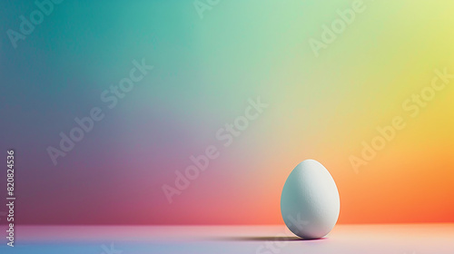 A white egg positioned in front of a vibrant rainbow gradient background.