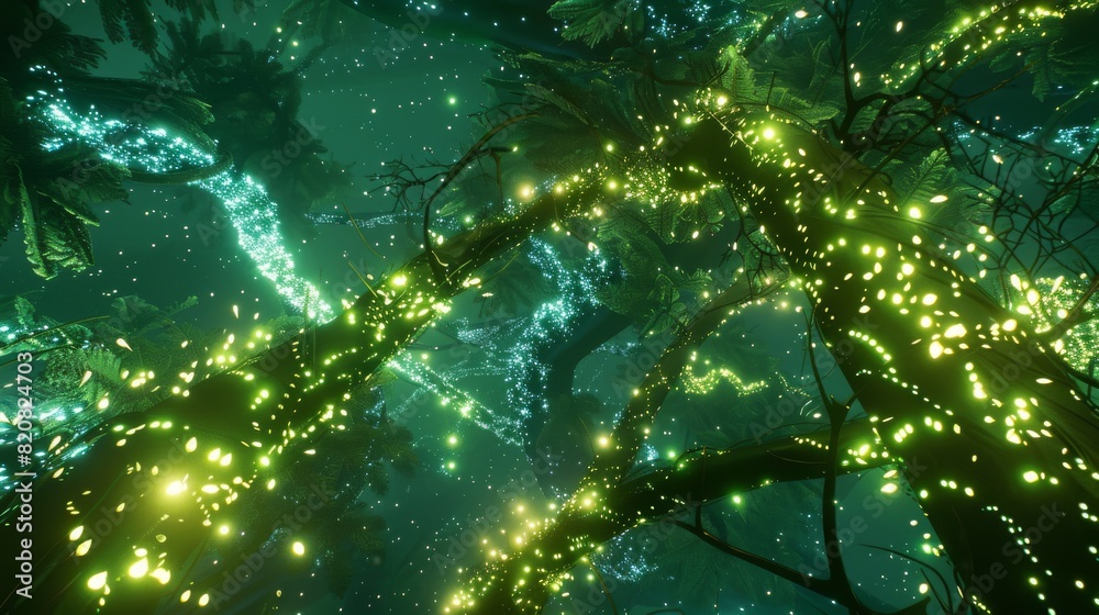 Fototapeta premium Glowing Vines Crawl Across a Digital Landscape