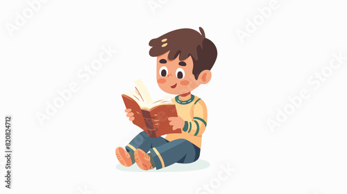 Little boy reading book. Preschool child sitting studing