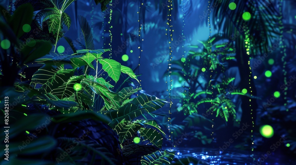 Obraz premium Glowing Vines Crawl Across a Digital Landscape