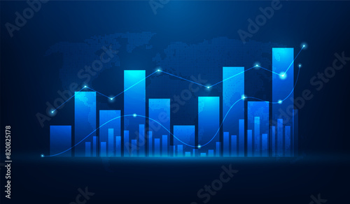 business investment and finance chart stock market growth on blue background. economy global with graph trading increase technology. vector illustration fantastic design.