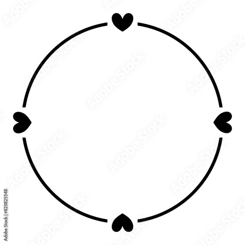 A simple black decorative frame with heart ornaments - Elegant round frame isolated on transparent background